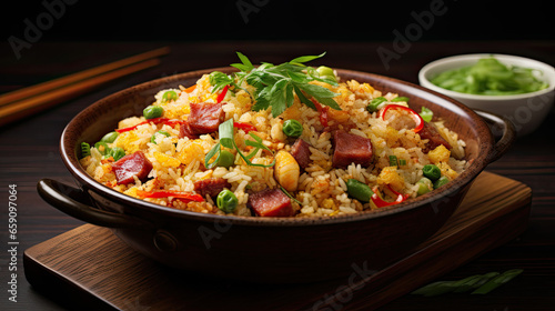 fried rice with vegetables and ham