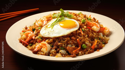 Hokkien Fried Rice and fried egg on top