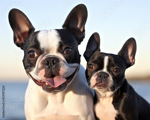 This image of a Boston Terrier with tuxedo-like markings is on a white background. © Nipon