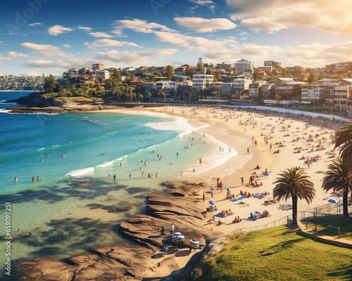 The famous landmarks beach in Australia are Bondi Beach.