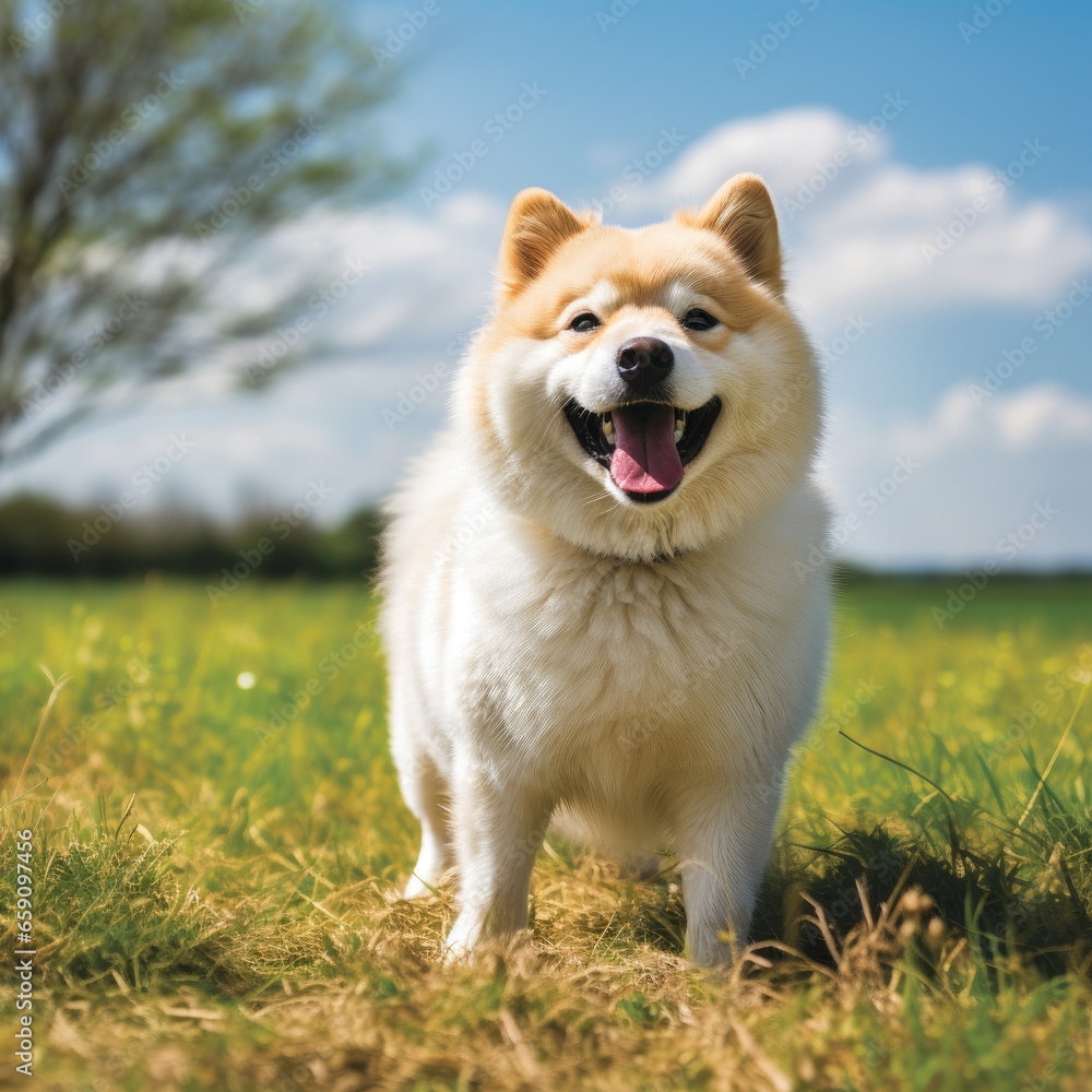 portrait of a dog in field
