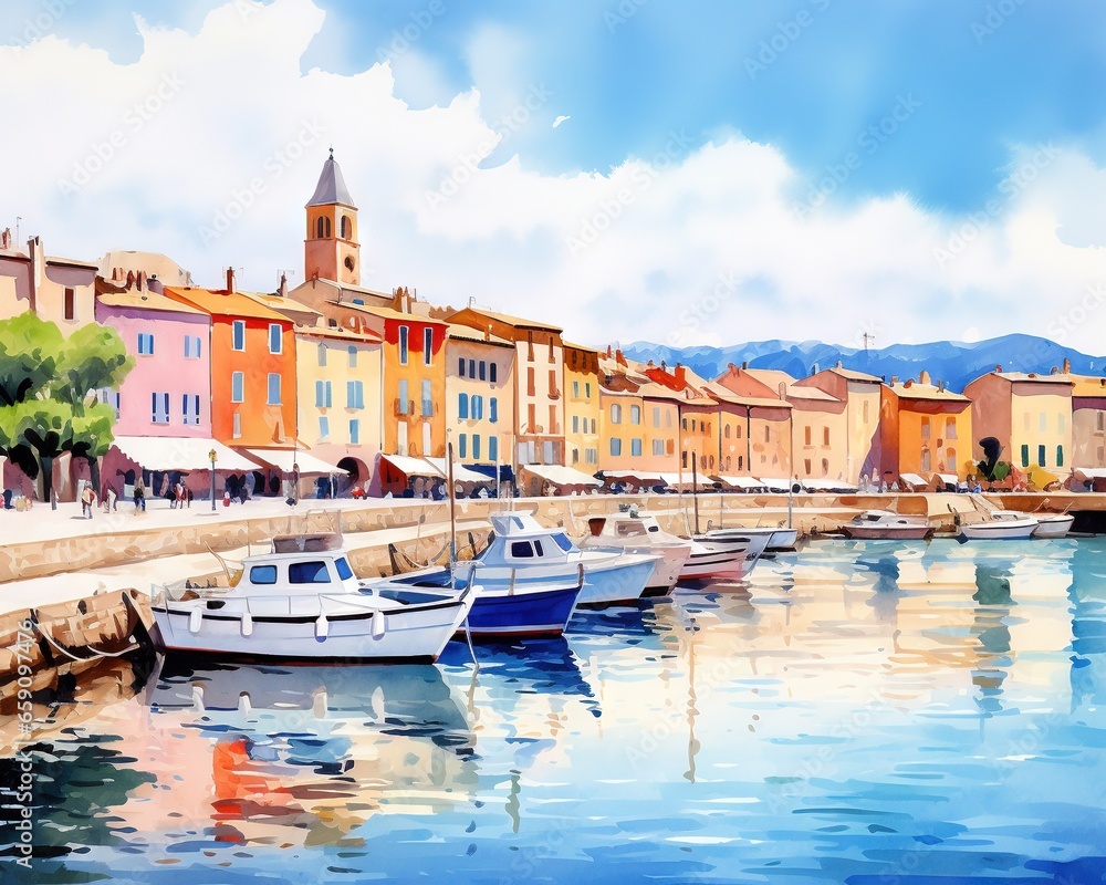 beautiful view of the small town of Snt-Tropez France.