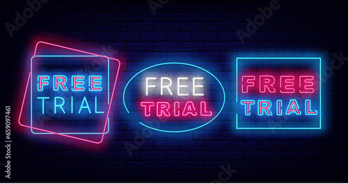 Free trial signs collection. Geometric square frames. Surprise for followers, subscribe now. Vector stock illustration