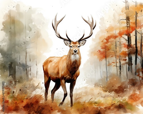 picture of a beautiful stag in a forest. © Nipon