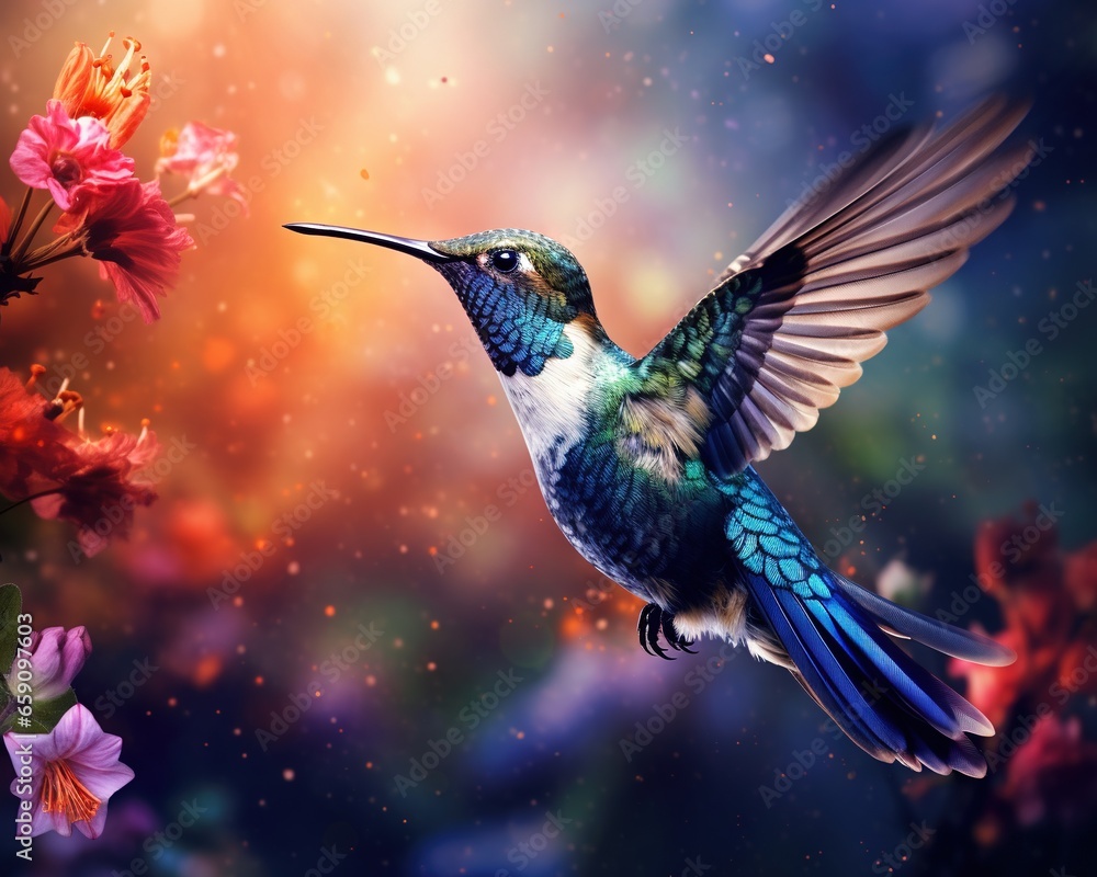 Fototapeta premium hummingbird is flying in a fantasy.