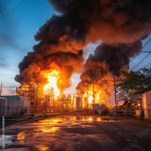  fire at the enterprise. gas explosion at a factory .gas explosion at a factory real estate, property and life insurance. © Margo_Alexa