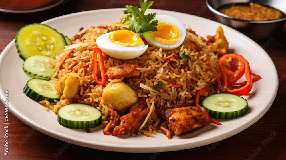 nasi goreng kampung with boiling eggs Indonesian fried rice