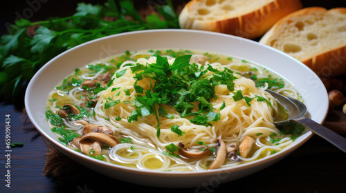 Moldovan Zeama Moldovan soup with noodles photo