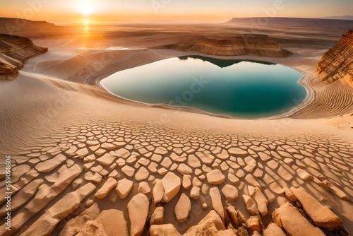 Small lake in the desert with sunset