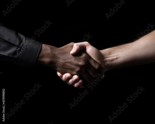 handshake between two people on a black background.