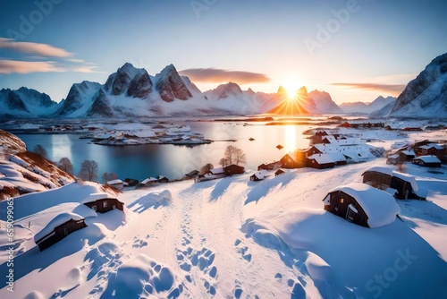 sunrise over the mountains covered with snow