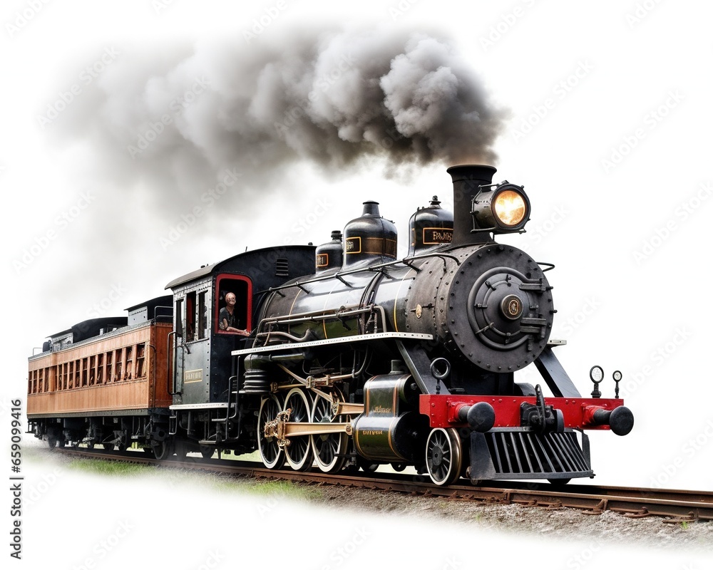 Obraz premium An old steam engine is on a white background.