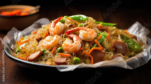 Asian style Stir-fried Vermicelli with Shrimp and vegetable