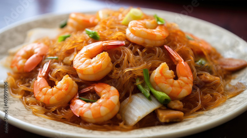 Asian style Stir-fried Vermicelli with Shrimp and vegetable