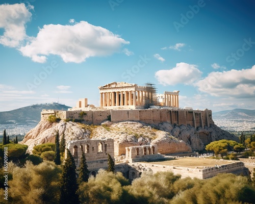 Parthenon is on akropolis hill in Athens. photo