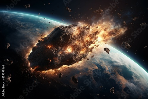 Fragmented Earth space asteroid. Astronomy science. Generate Ai