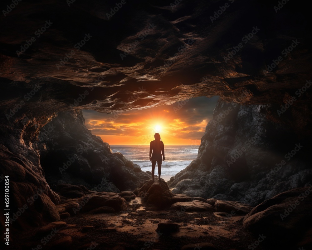 bright light hope light concept in the cave. bright light hope light concept in the cave.