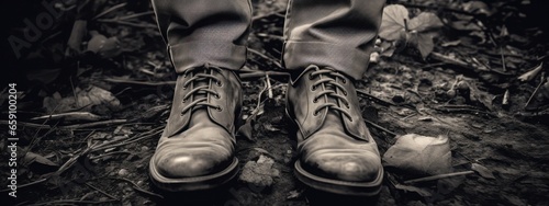 Close-Up of Man's Foot in Brown Shoes