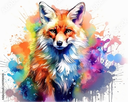 watercolor fox abstract color background.