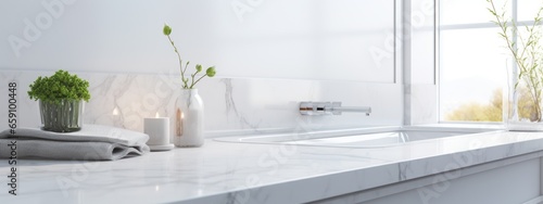 White Bathroom Interior Marble Table Product Display  