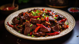 Steak Stir Fry with red chili peppers