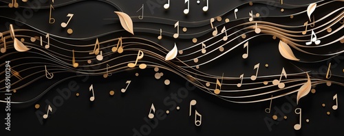 golden musical notes  on a black background,luxury 3d music notes background 