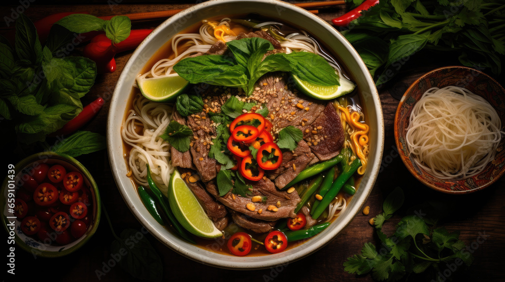 Vietnamese style beef noodle soup - obrazy, fototapety, plakaty 