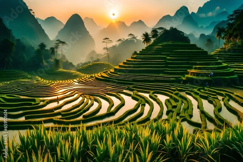 rice terraces at sunrise photo