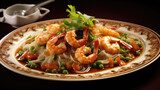 Chinese style sri-fire shrimp with noodle