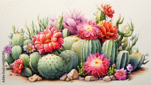 watercolor of variety cactus