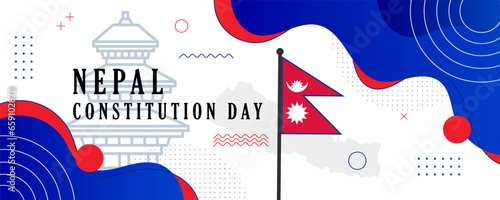 Nepal constitution day banner for independence day anniversary. Flag of Nepal and modern geometric retro abstract design.