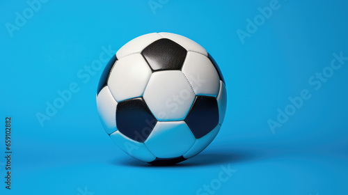 Classic Soccer Ball on Blue Background  Traditional Football.