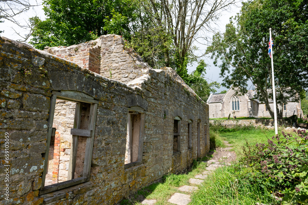 An abandoned building in Tyneham village in Dorset An abandoned building in Tyneham village in Dorset