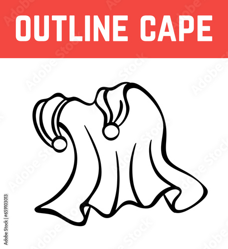 Super hero cape outline. Vector black and white cape icon. Outline Cape illustration isolated on white background