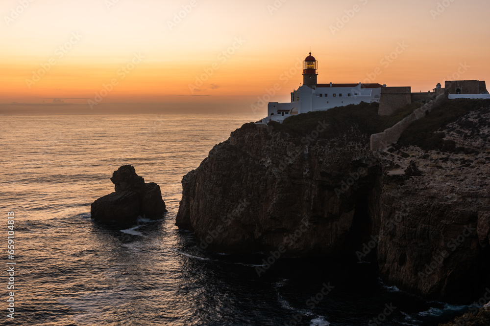 Lighthouse of Cabo de São Vicente in Portugal at sunset