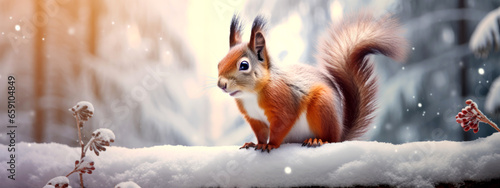 Squirrel in snowy background