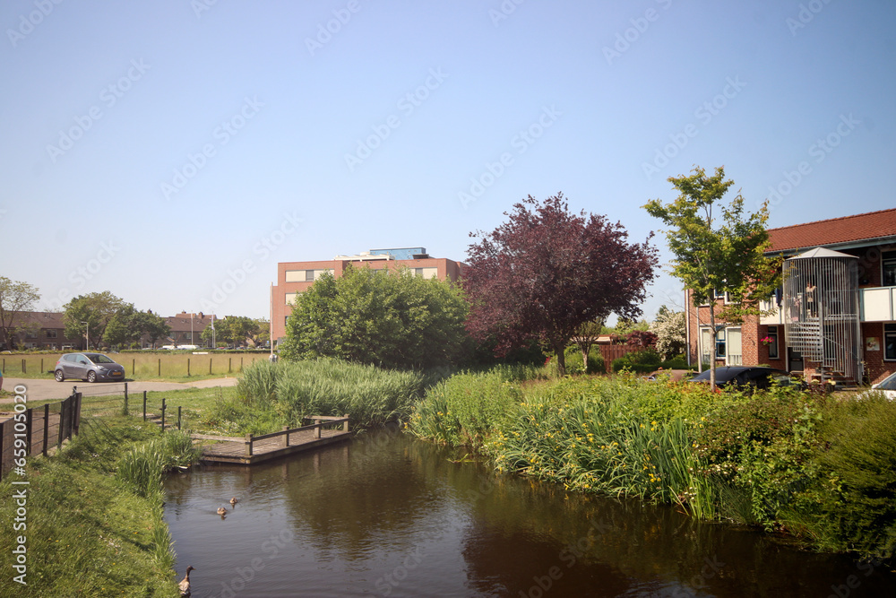 Fototapeta premium Houses on the Pinkersterbloemlaan in the village Moerkapelle