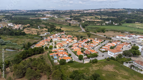 Aerial drone view of the Portugese town named Obidos