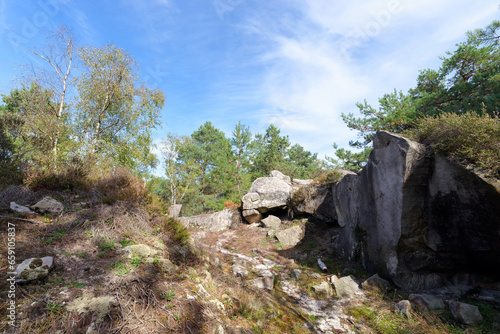 Old stone quarry in the Apremont gorges. Fontainebleau forest