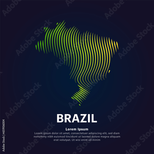 simple map of brazil Illustration in a linear style. Abstract line art brazil map Logotype concept icon. Vector brazil map color silhouette on a dark background. EPS 10