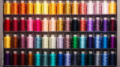 a wall of colorful thread spools for embroidery photo
