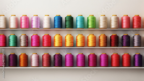 a wall of colorful thread spools for embroidery