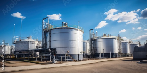 Storage tanks are usually conical for oil tanks. Storage tanks are important infrastructure for oil and gas activities. Fuel terminal.