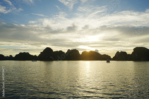 Sunset View of Ha Long Bay in Hanoi  Vietnam -                                           
