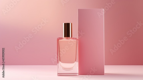 Perfume Product in Minimalist Package Isolated Pink Background © Galih