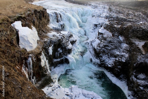 Frozen waterfall in Iceland