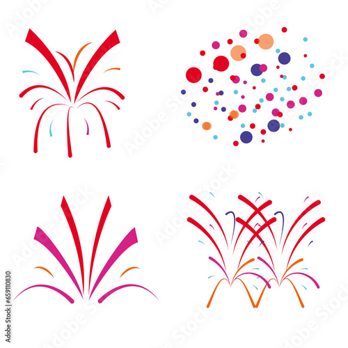 Fireworks festive banner. Realistic fireworks commercial used explosions and brightly shining sparks. Pyrotechnics show vector illustration. Colorful light