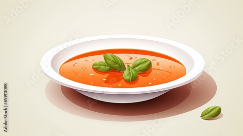  a bowl of tomato soup with basil leaves on top of it.  generative ai