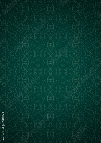 Hand-drawn unique abstract symmetrical seamless ornament. Bright green on a deep cold green with vignette of a darker background color. Paper texture. Digital artwork, A4. (pattern: p10-1f)