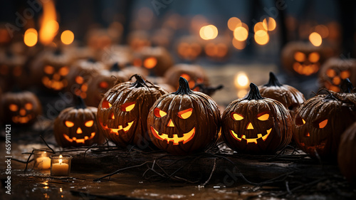 Creepy candlelight Pumpkin, glowing Halloween Jack-O-Lanterns